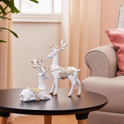 Creative Resin Golden and White Reindeer Sculptures